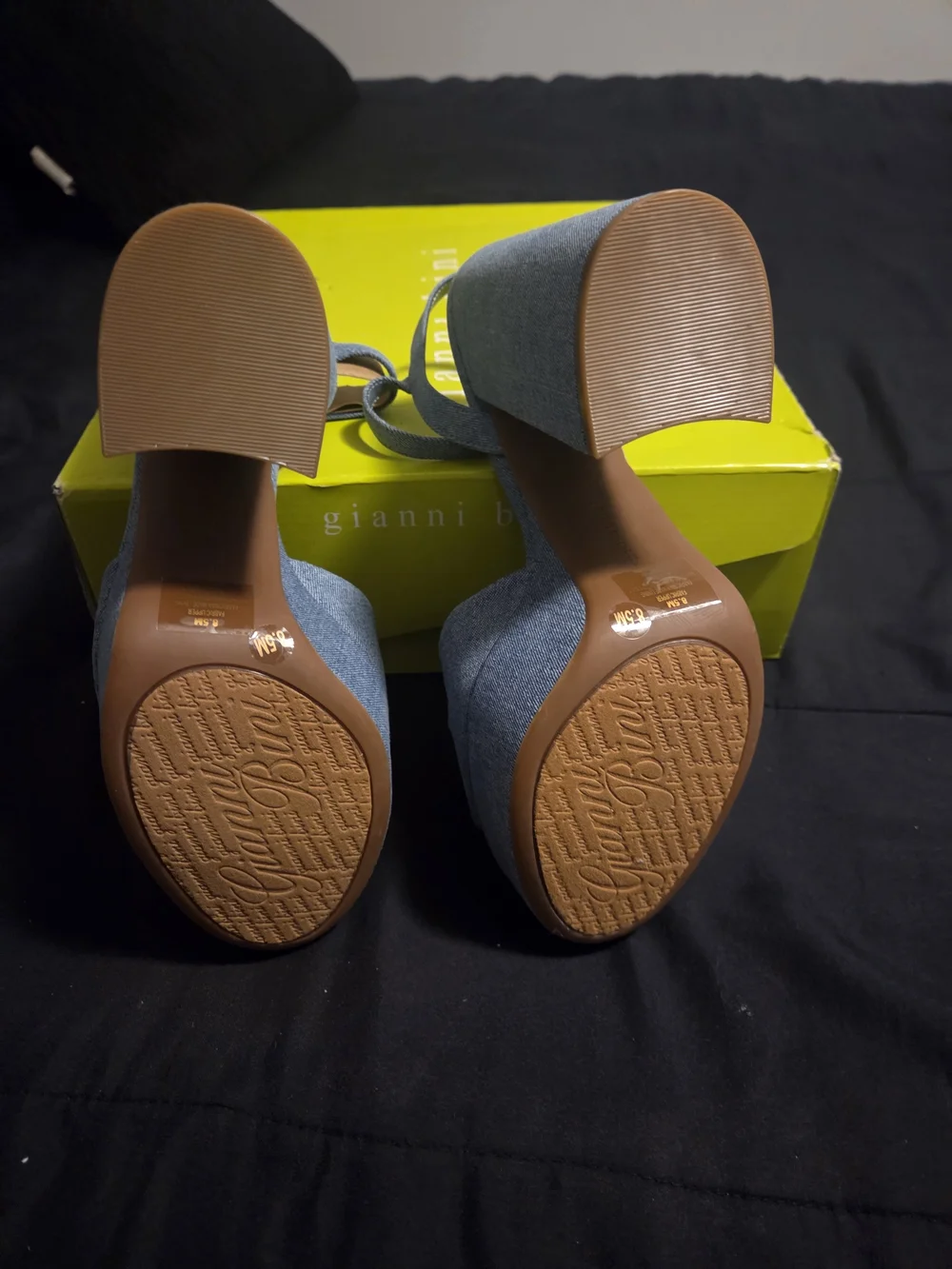 Gianni Bini Blue Denim Platform Block Heel Sandals